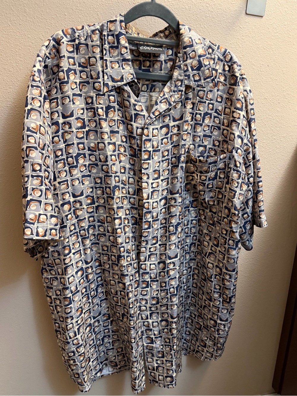 COLORE ITALIA SILK Luxury Button Down Short Sleeve Shirt Large Gray Gold Resort